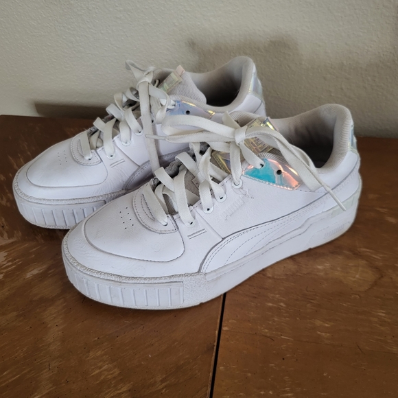 Puma White Cali Platform Iridescent Holographic Sneakers sz 8 - Picture 1 of 7